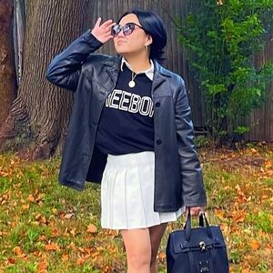 Nicole Miller Leather Jacket Coat Button Up Minimalist Classic 90s Size Medium